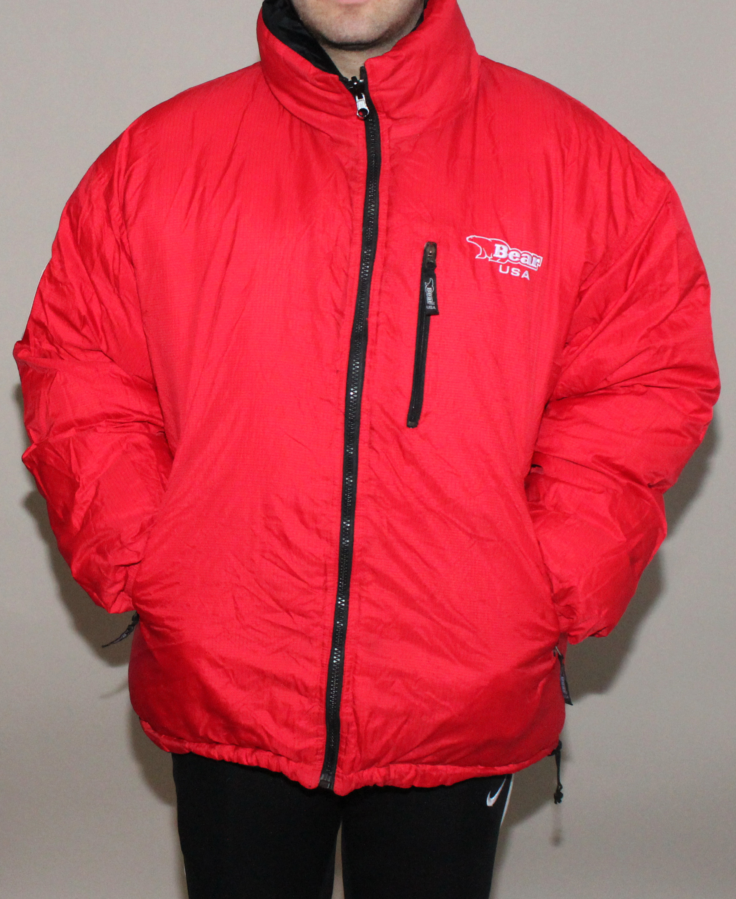 Vintage Bear USA Expedition Red / Black Reversible Bubble Coat